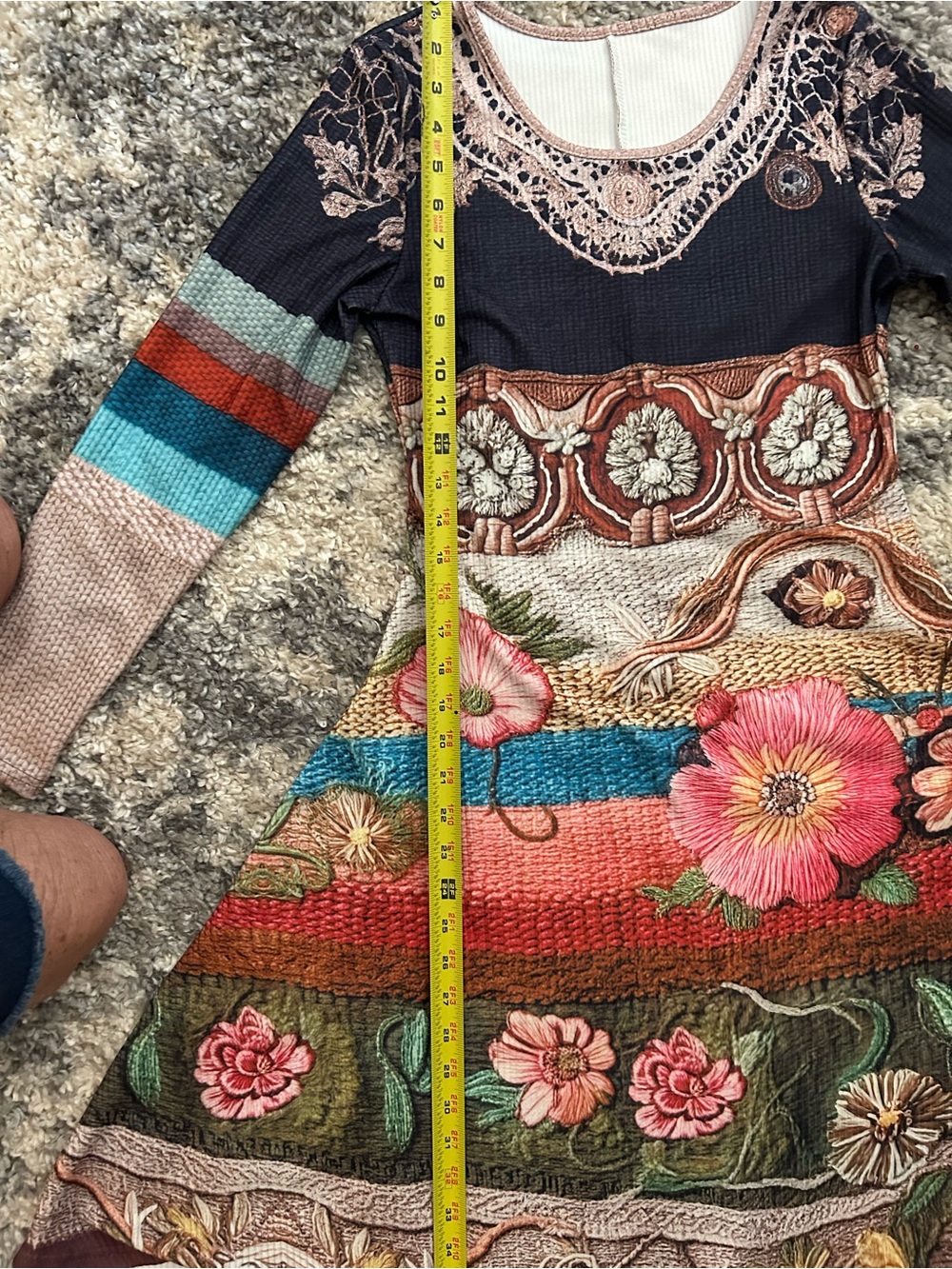 Floral Multicolor Long Sleeve Knit Dress EXCELLENT CONDITION - Picture 14 of 15